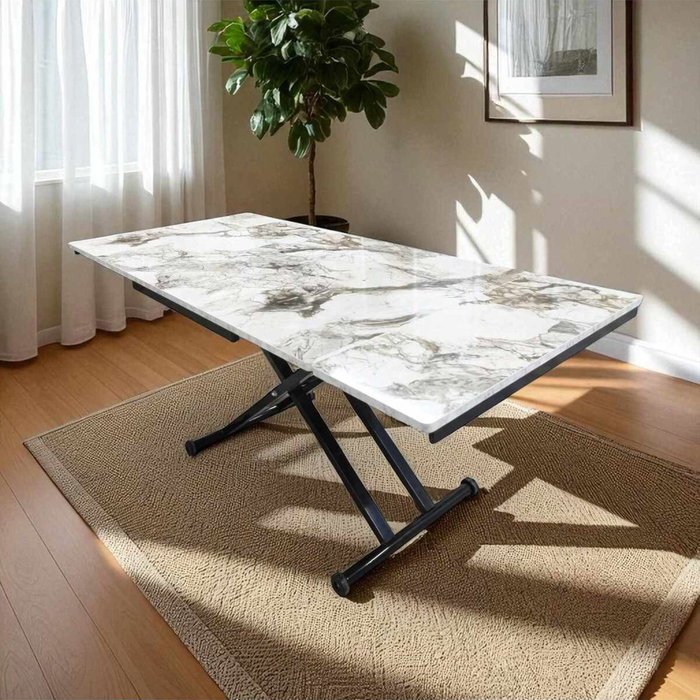 Hanah Home Yan Mesa de Comedor Extensible Mármol Blanco y Negro